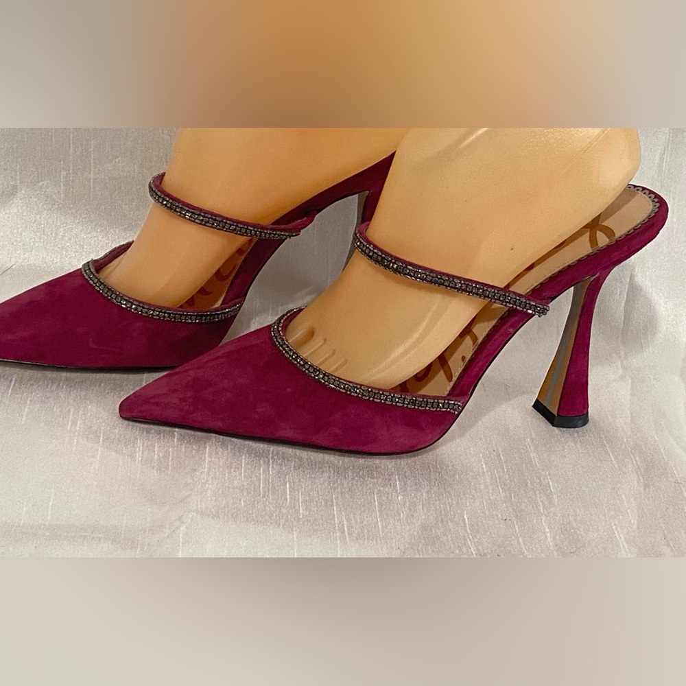 New”Sam Edelman Aspen High Heel Mule Pumps-SIZE:9-in Berry Pink & Rhinestone